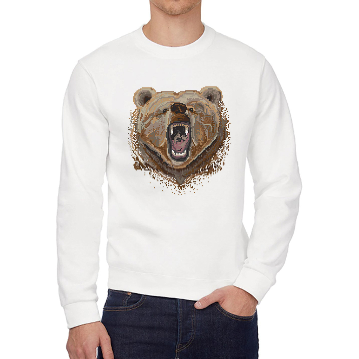 

Свитшот женский CoolPodarok Животные Медведь из пикселей белый 54 RU, 4W015903