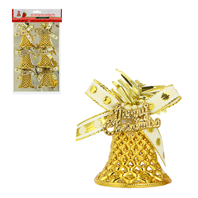 

СНОУ БУМ Набор декоративных украшений колокольчиков 6 шт (4,5 см), пластик, Золотистый;красный