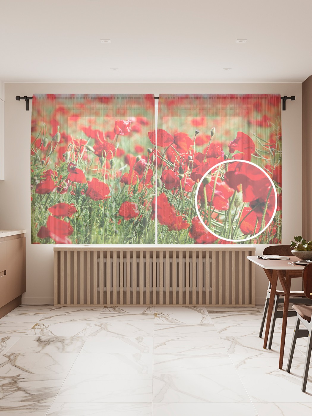 

Фототюль JoyArty "Красные маки", 145x180 см (2 полотна со шторной лентой + 50 крючков), Красные маки