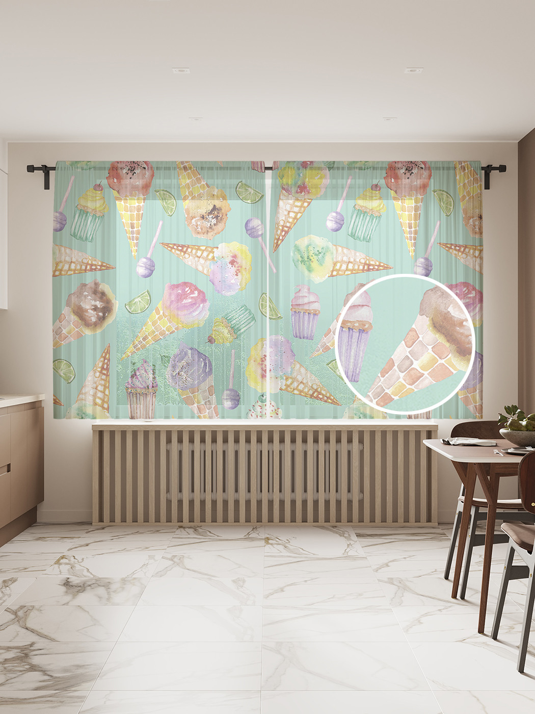 фото Фототюль joyarty "мороженка в трубке", 145x180см (2 полотна с лентой + 50 крючков)