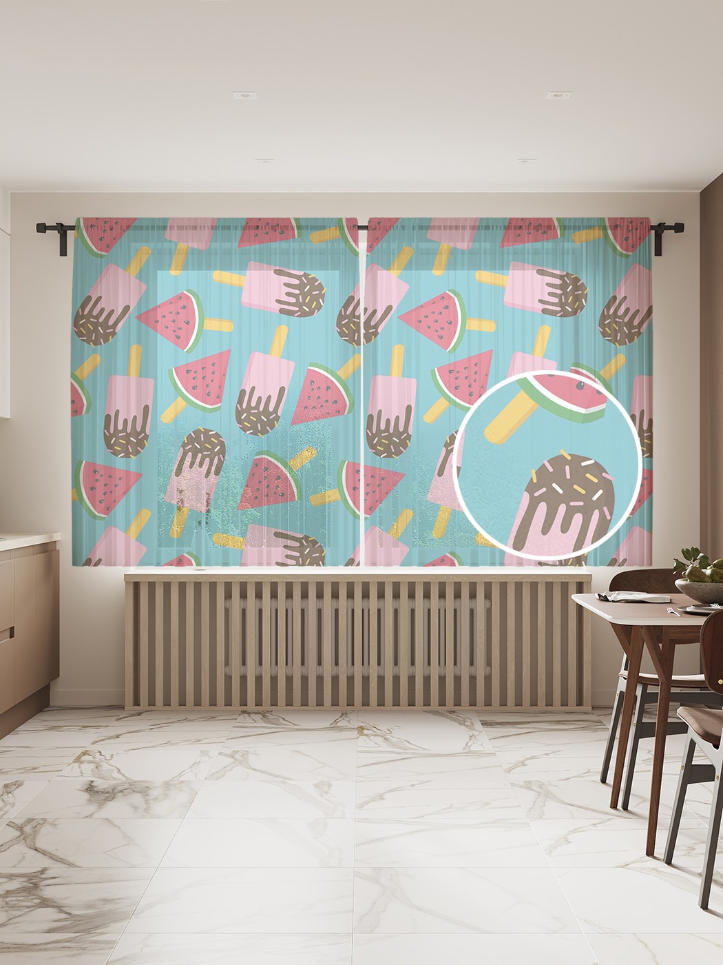 

Фототюль JoyArty "Мороженки", 145x180 см (2 полотна со шторной лентой + 50 крючков), Мороженки