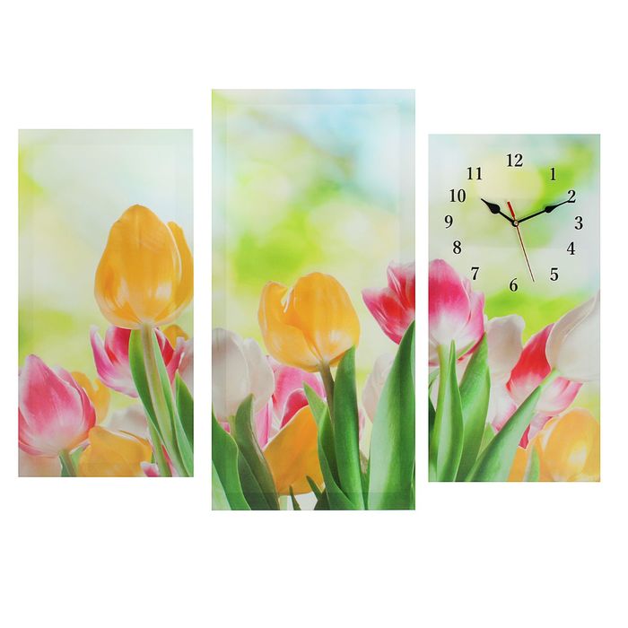 фото Часы настенные модульные тюльпаны, 60 × 80 см nobrand