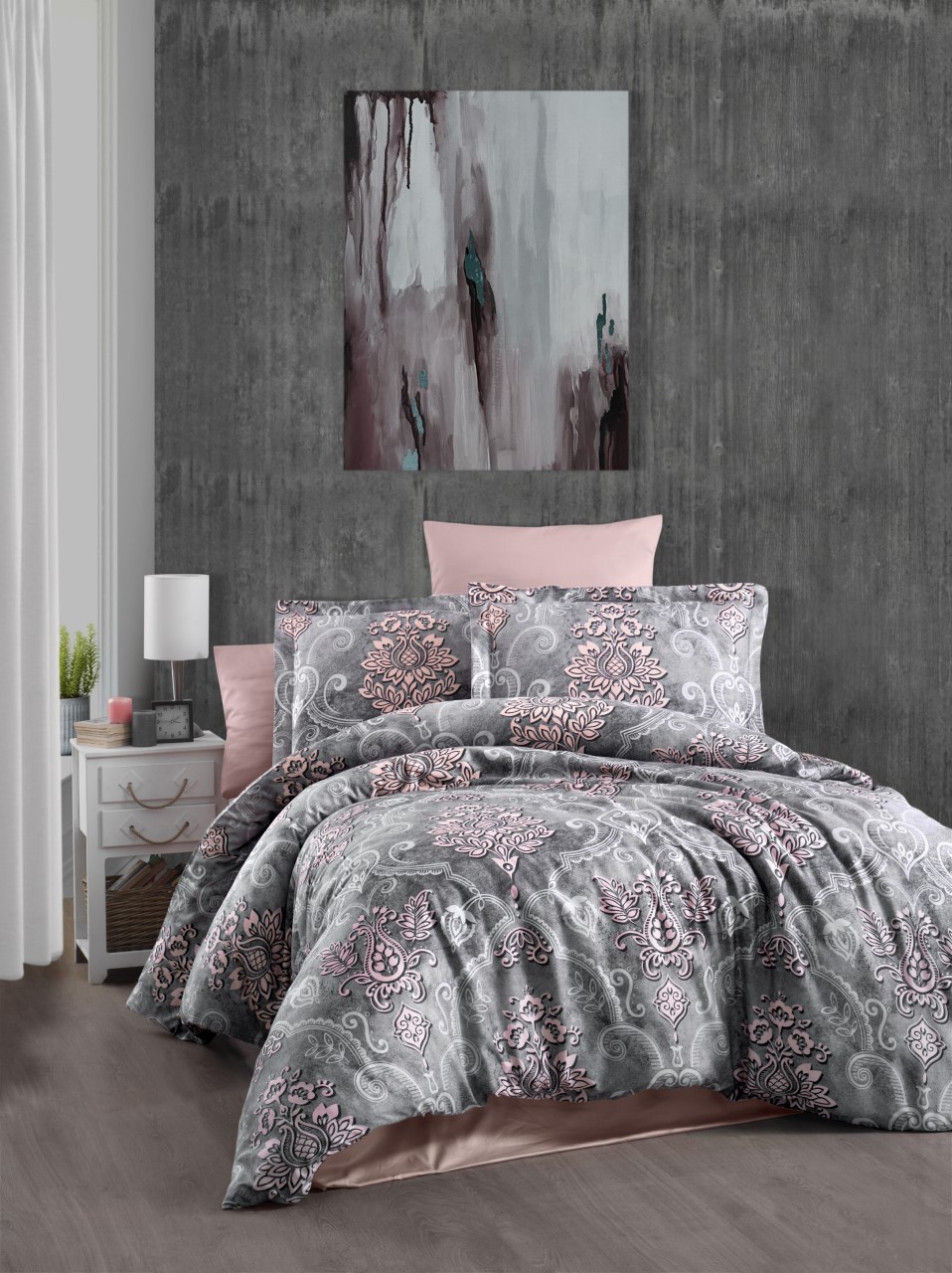 

Комплект постельного белья DO&CO Сатин DELUX 200*220 (50*70/2) (70*70/2) EVONA 11480-пудр