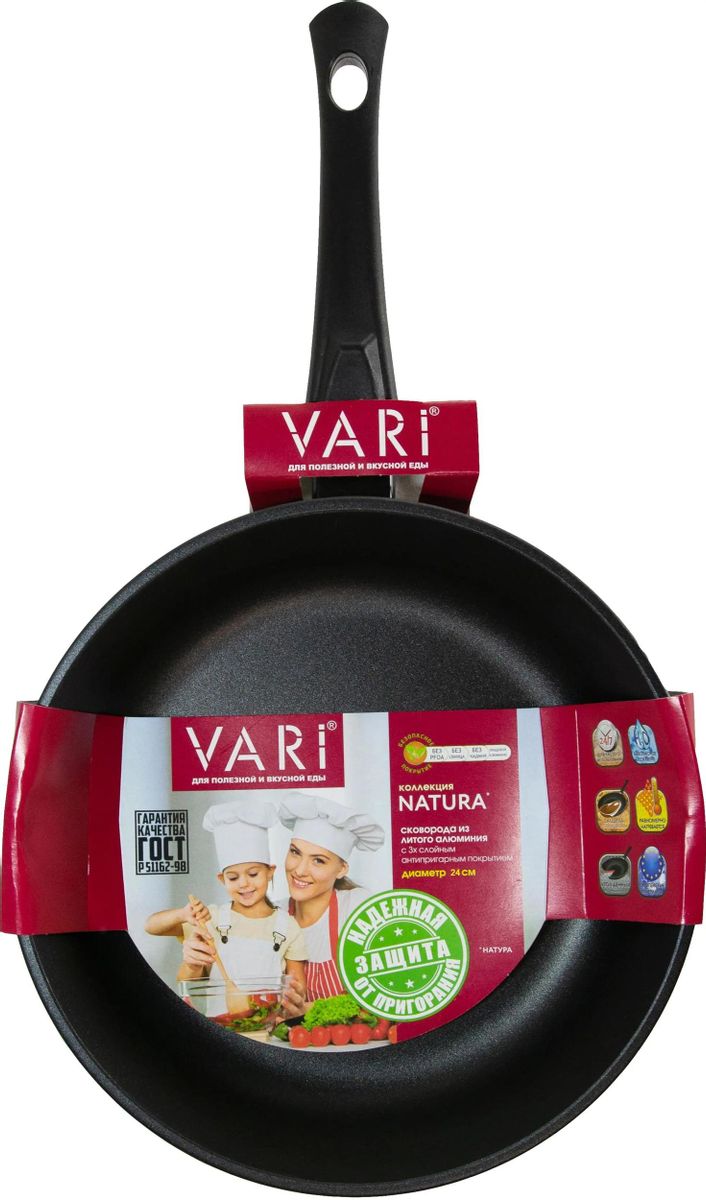 

Сковорода Vari GR31224, 24см, съемная ручка, без крышки, черный