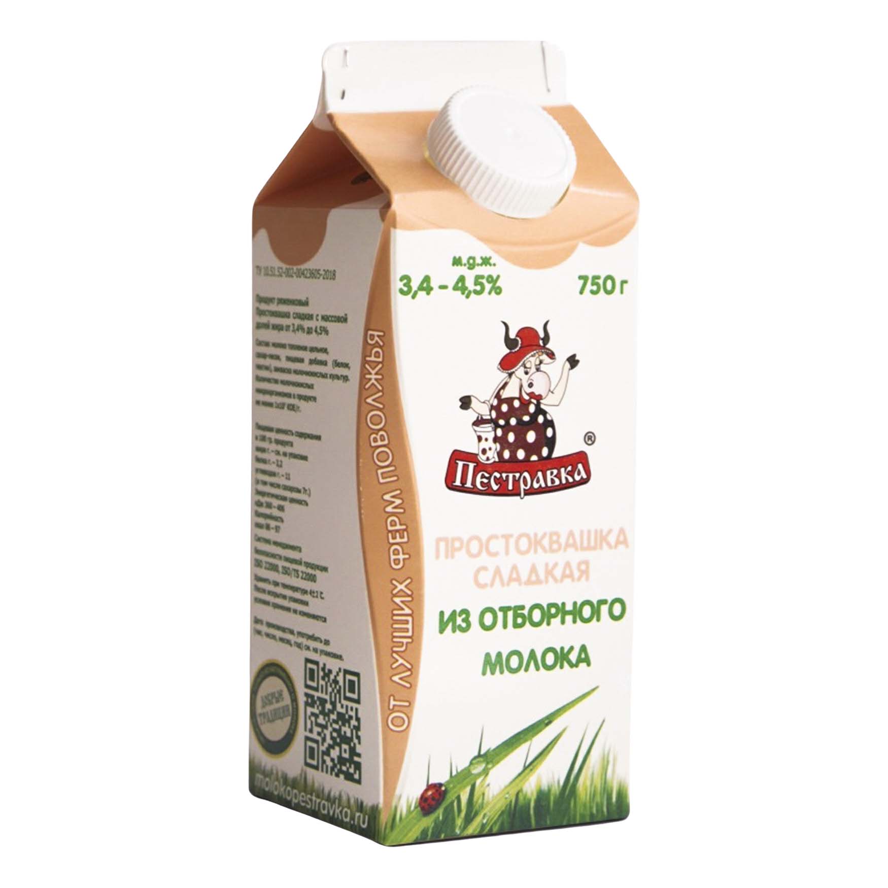 фото Простокваша пестравка сладкая из отборного молока 3,4-4,5% 750 г бзмж