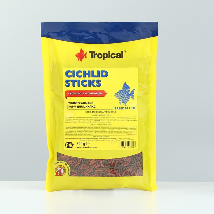 

Корм для цихлид Cichlid Sticks, пакет, плавающие палочки, 300 гр