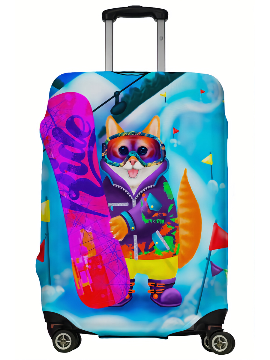 фото Чехол для чемодана lejoy кот горнолыжник разноцветный s