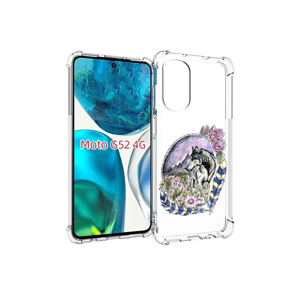 

Чехол MyPads нарисованный волк в цветах с перьями для Motorola Moto G82 / Moto G52, Прозрачный, Tocco