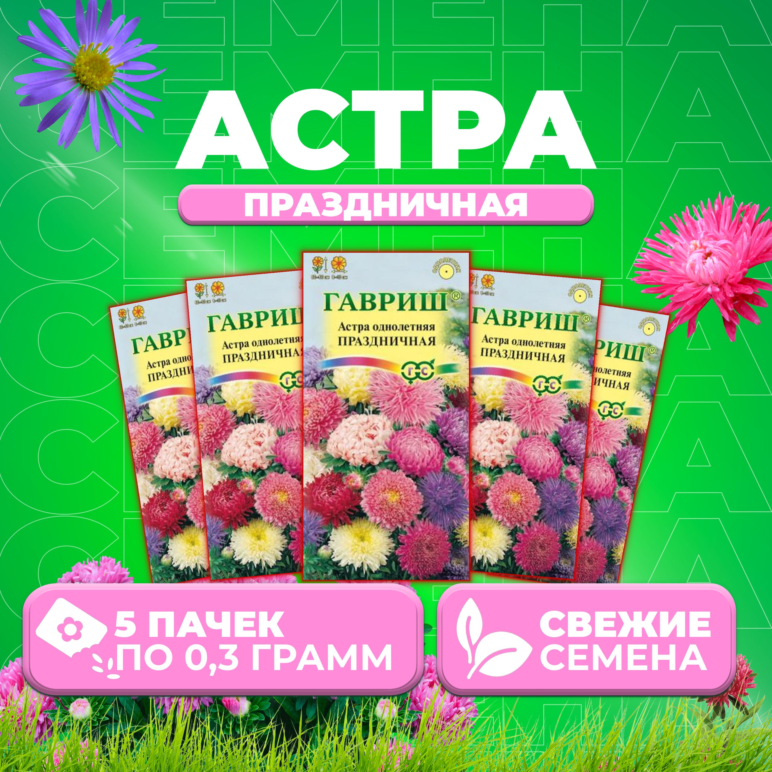 

Семена Астра Праздничная, смесь, 0,3г, Гавриш, Цветочная коллекция 5 уп