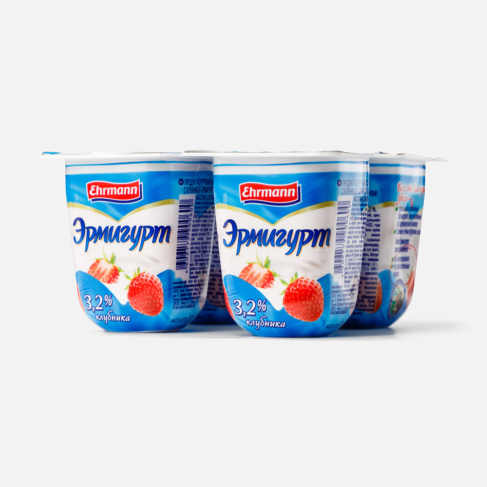 Продукт йогуртный Эрмигурт пастеризованный, с клубникой, 3,2%, 4x100 г