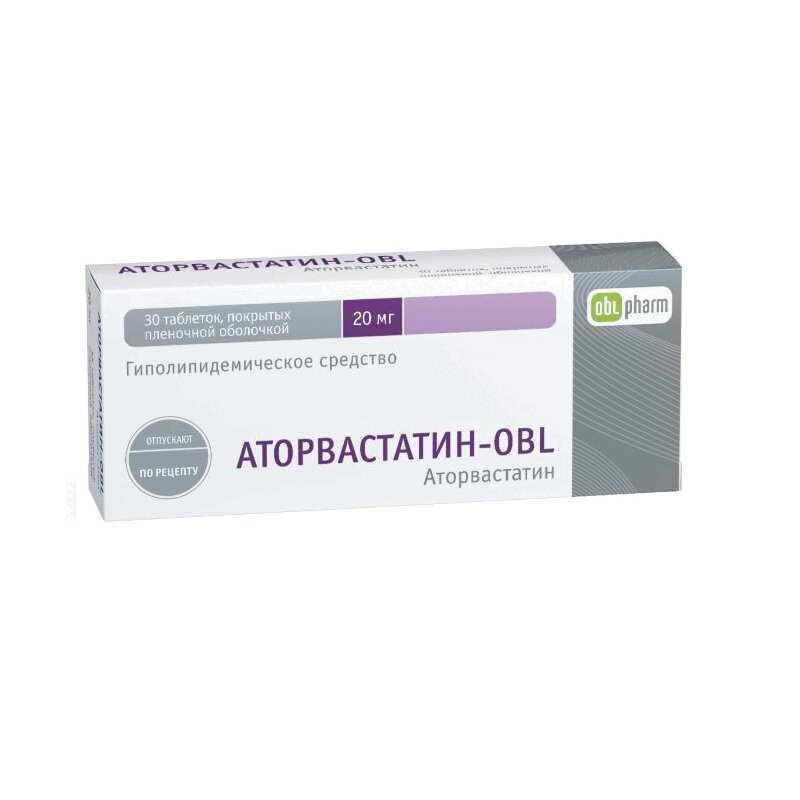 Купить Аторвастатин-OBL таб.п.п.о.20мг №30, Оболенское ФП