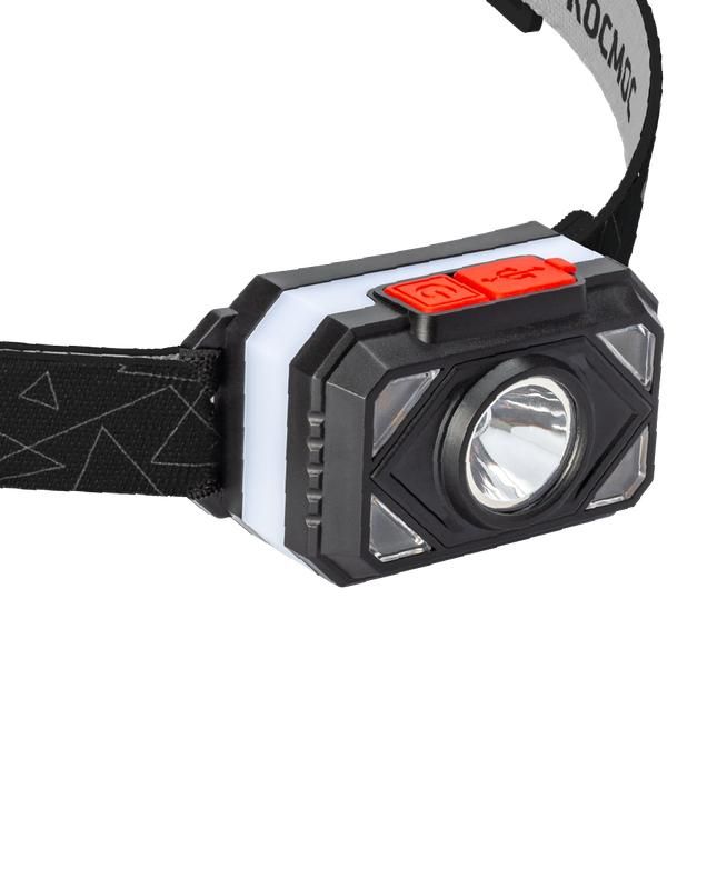 

Фонарь аккумуляторный налобный 2Вт LED+2Вт SMD LED тепл. широкий свет Li-ion 14500 500мА.ч, Черный, KOC511Lit
