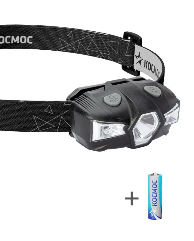 

Фонарь налобный 1Вт LED+красн. 1xAA (R6) корпус ABS-пластик регулируемый эласт. ремешок, Черный, KOC517B