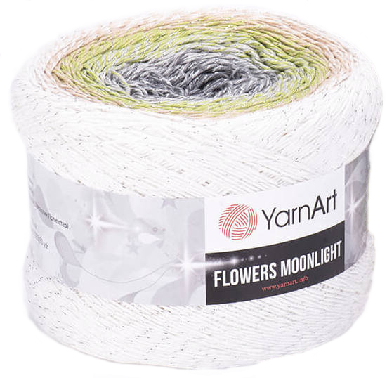 

Пряжа YarnArt "Flowers Moonlight" цвет 3274 белый, бежевый, зелёный, серый (с люрексом), Flowers Moonlight