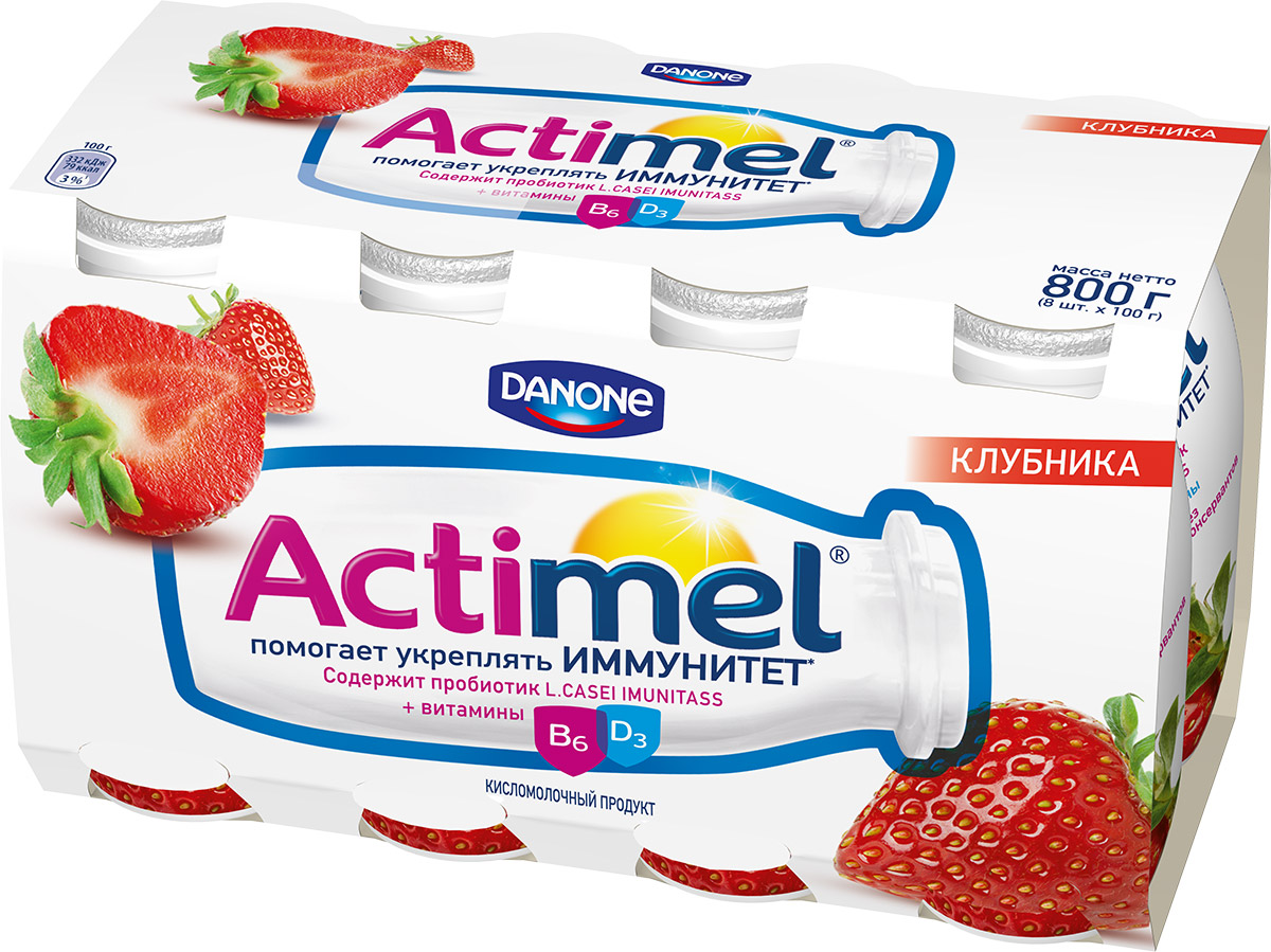 

Продукт кисломолочный Actimel клубника 2,5% бзмж 100 г * 8шт