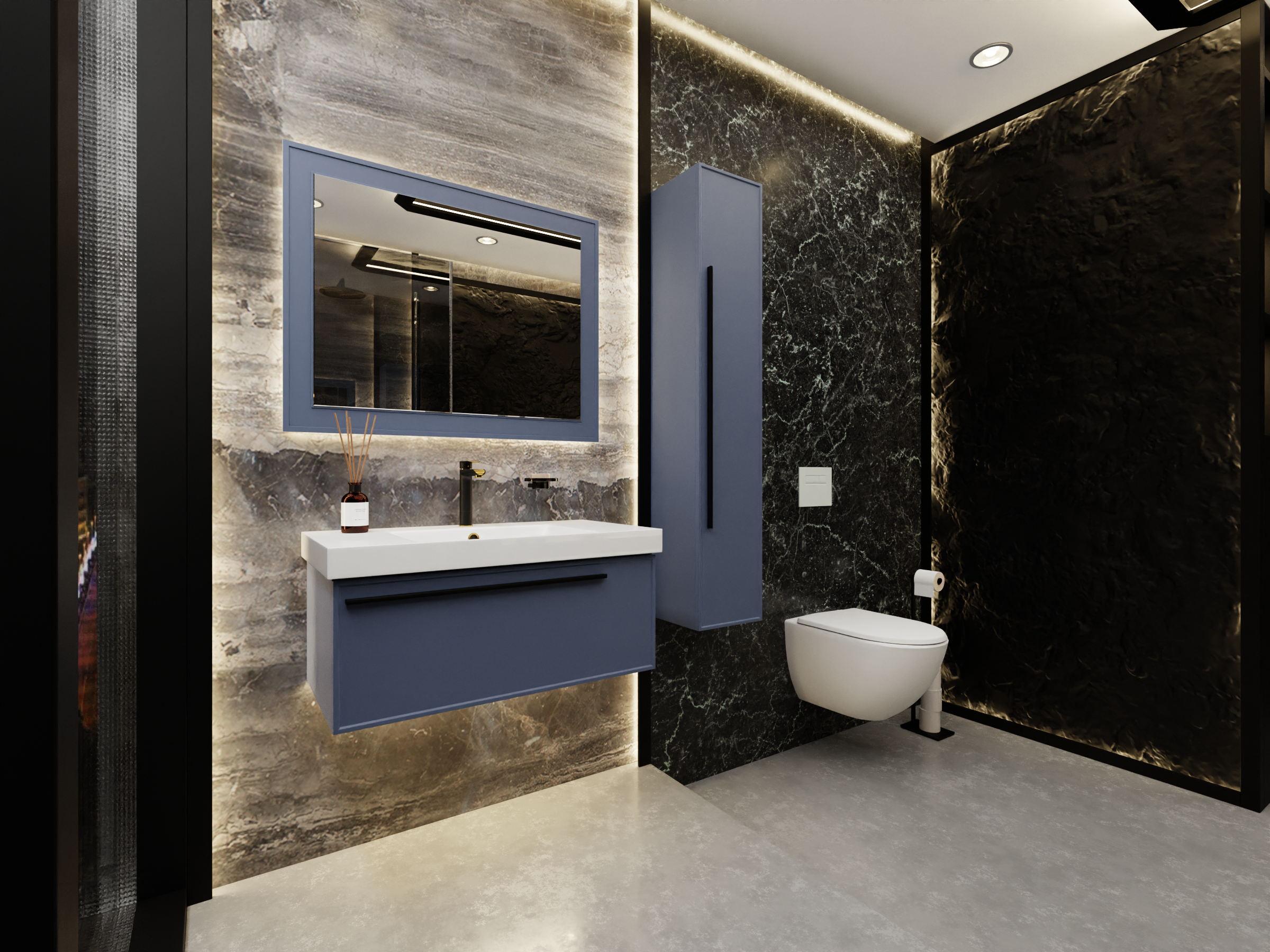 Матовая подвесная тумба с раковиной в ванную Nixx Rio 80, цвет синий