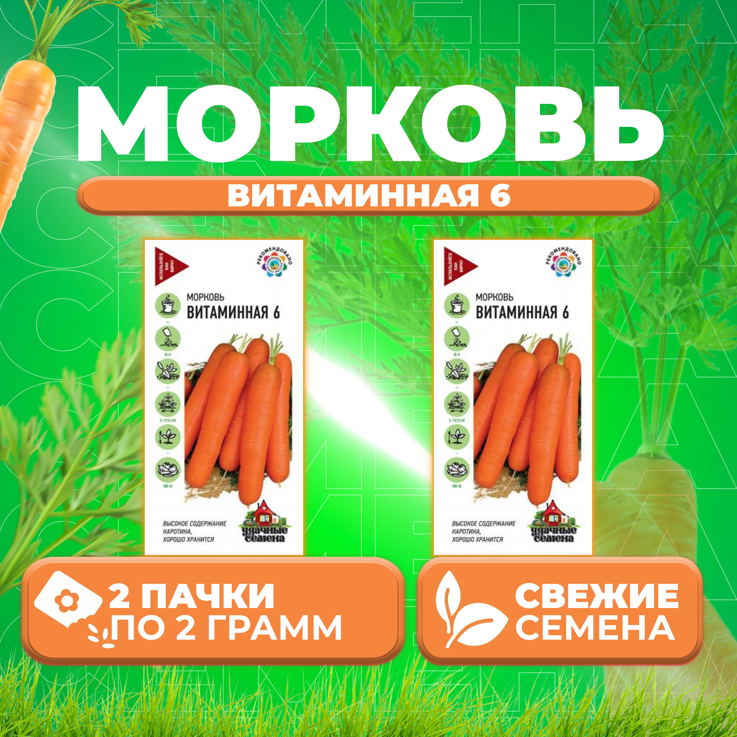 

Семена морковь Витаминная 6 Удачные семена 10002408-2 2 уп.