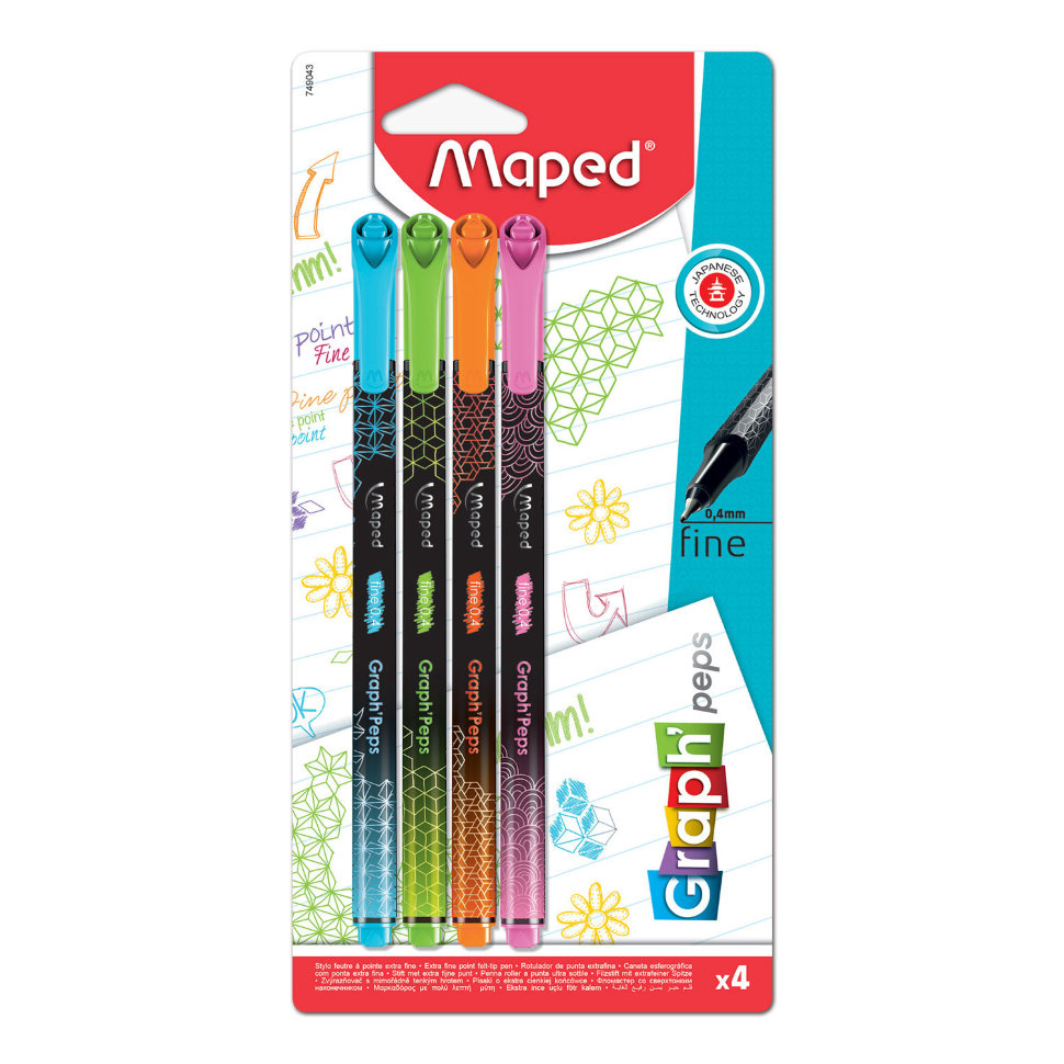 

Ручки капиллярные трехгранные Maped Graph Pep's линия 0,4 мм 4 шт 749043, 749043
