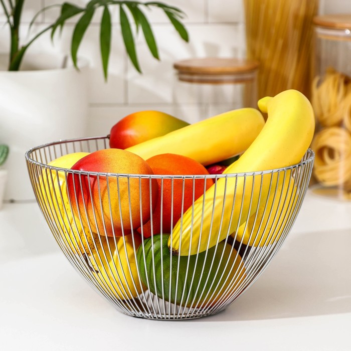 фото Ваза для фруктов доляна, 25×25×13,5 см, цвет хром nobrand