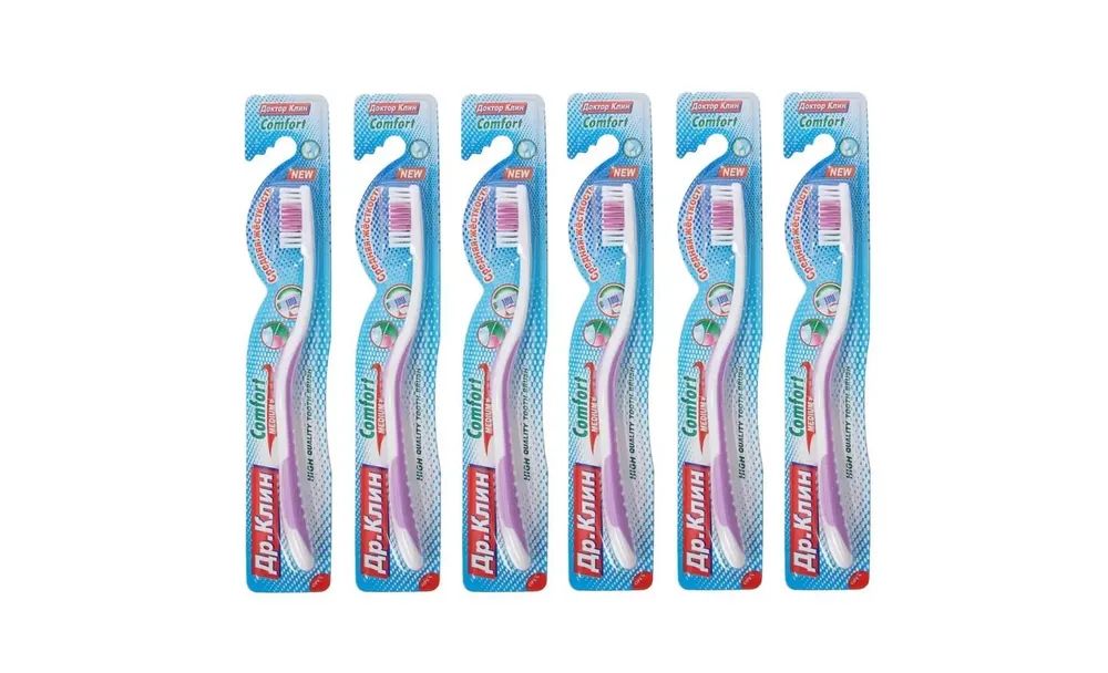 Зубная щётка DR.CLEAN комфорт Медиум 6 шт щётка для подметания пола с еврорезьбой 28×5×1 6 см 80 пучков бук синтетическая щетина