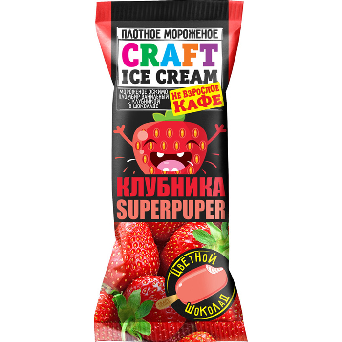 

Мороженое Craft Ice Cream пломбир ванильный, с клубникой в шоколаде, 80 г