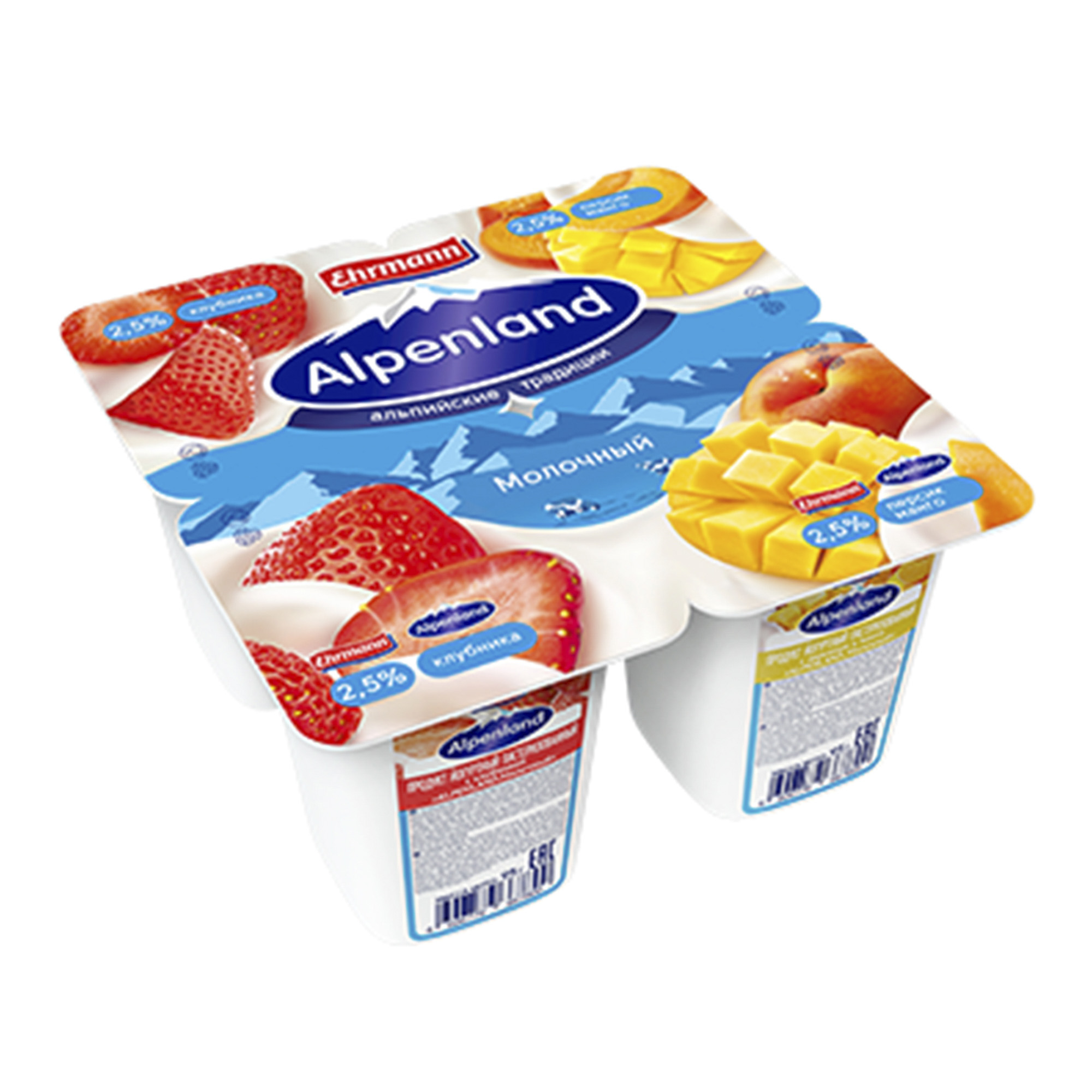 Йогуртный продукт Alpenland Молочный Клубника персик манго 2,5% 95 г х 4 шт