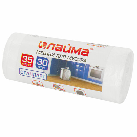 

Мешки для мусора Laima 605538 белые, в рулоне, ПНД, 6 мкм, 48х55 см, 30 шт., 35 л, Белый