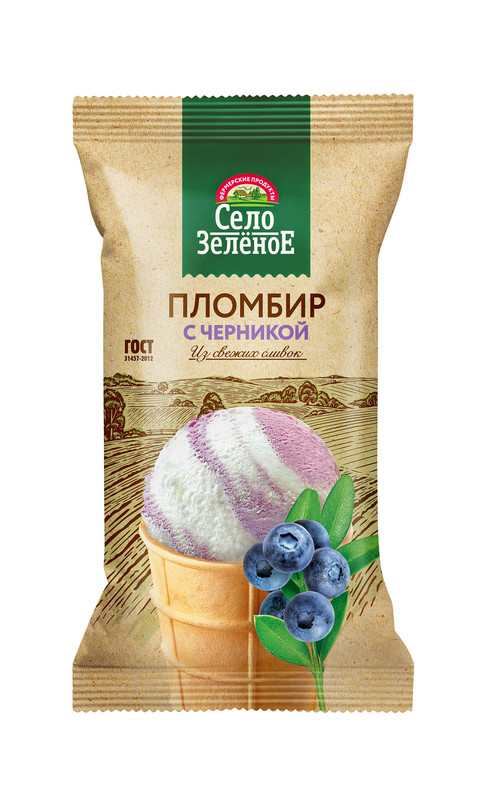 

Мороженое Село Зелёное в вафельном стаканчике, пломбир, с черникой, 15%, 70 г