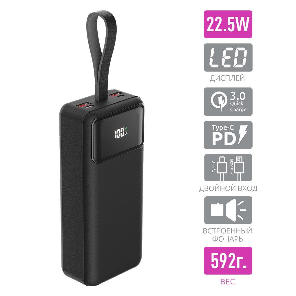

Внешний аккумулятор Olmio M-30, 30000mAh, черный (044469), 30