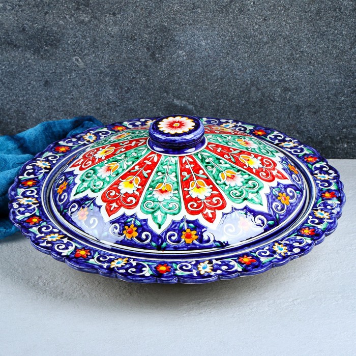 фото Блинница риштанская керамика цветы, 37 см, синий 2656006 nobrand