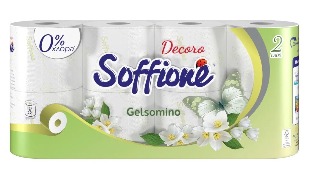 

Туалетная бумага Soffione Decoro Gelsomino Жасмин 2 слоя 8 шт.