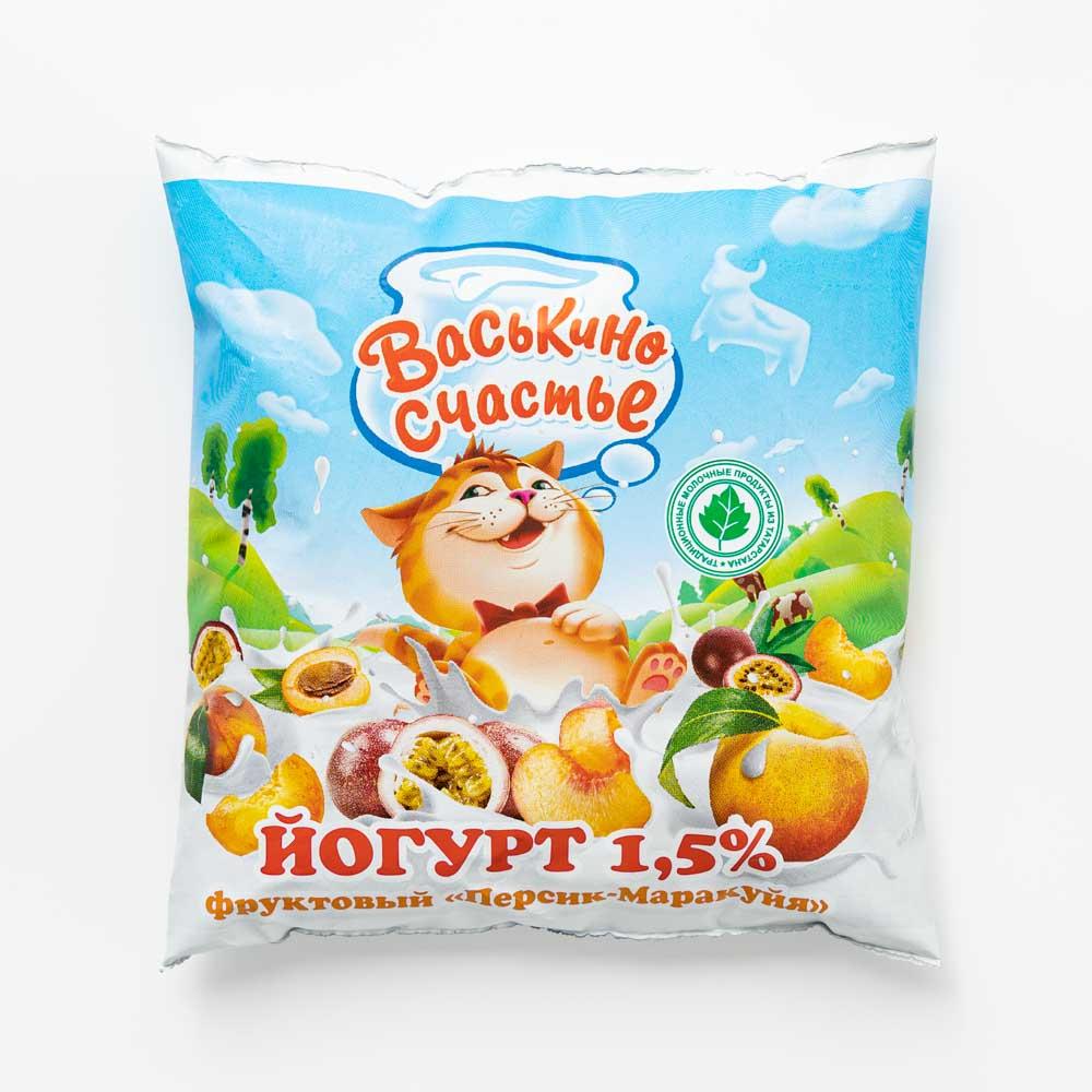 

Питьевой йогурт Васькино счастье фруктовый персик - маракуйя 1,5% 450 г бзмж