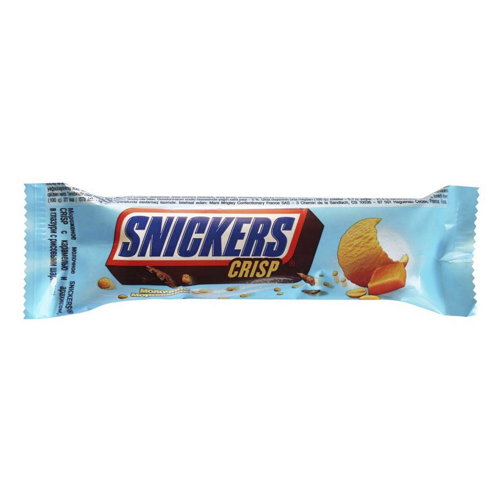 Мороженое пломбир Snickers Crisp с карамелью-арахисом в шоколадной глазури 47 г