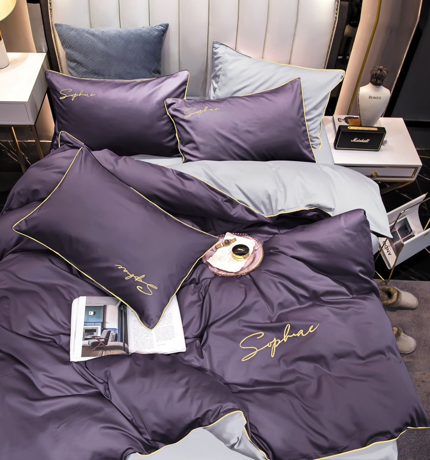 Комплект постельного белья Winni Simpicity Жатка на резинке Фиолетовый Серый – 2х спальный