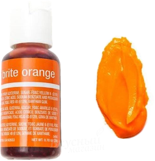 Краска Chefmaster Neon Brite Orange Liqua-Gel гелевая 20 гр