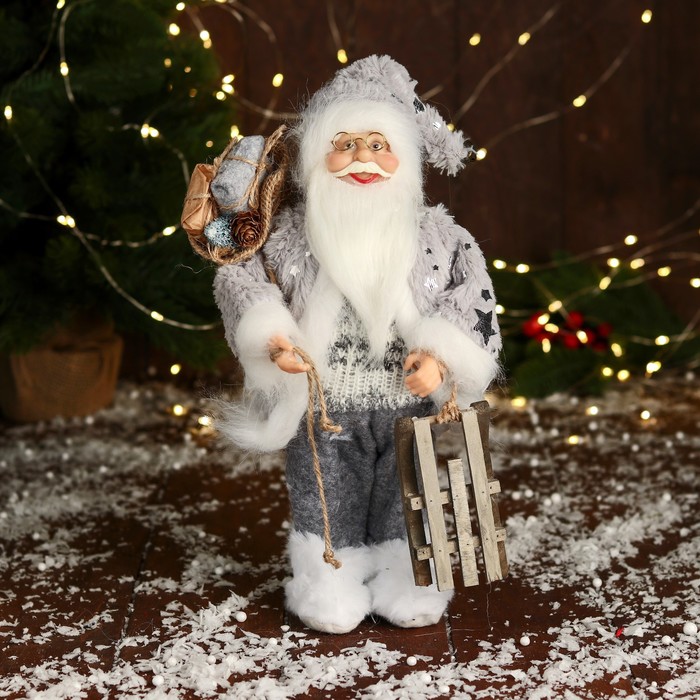 Новогодняя фигурка Зимнее волшебство Дед Мороз в блестящей шубе 9692588 32x13,5x12,5 см
