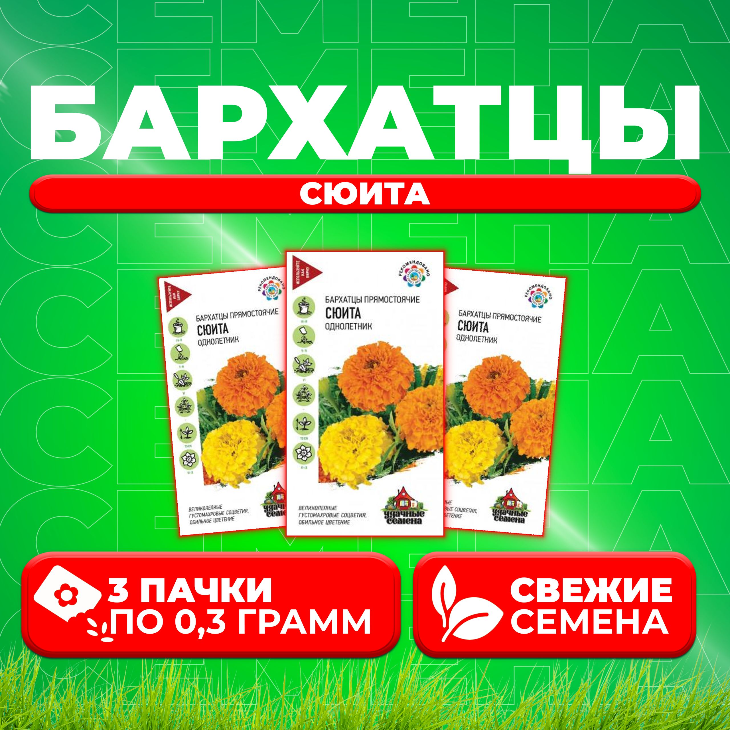

Семена Бархатцы прямостоячие тагетес Сюита, 0,3г, Удачные семена 3 уп