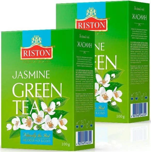 Чай листовой зеленый Riston Green Tea Jasmine с жасмином, 2 пачки по 100 г