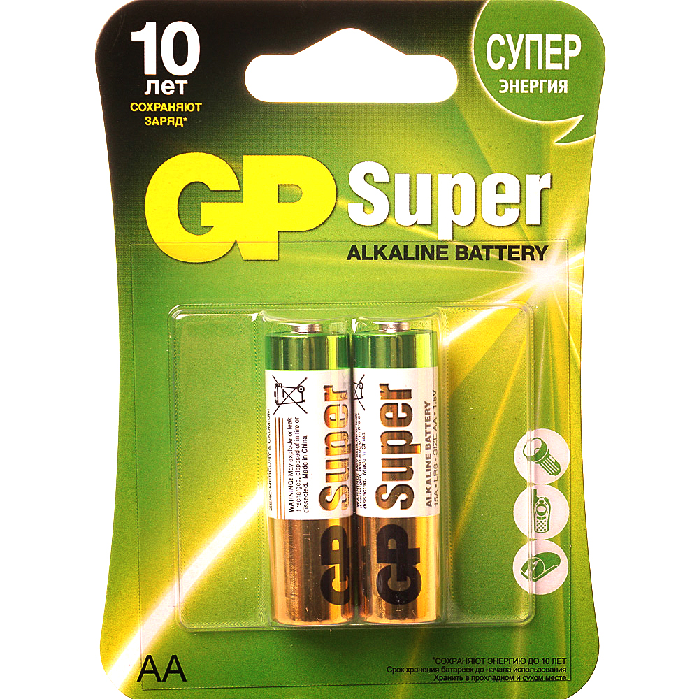 фото Батарейки gp,super alkaline аa/lr6,2 штуки в уп, 2 упаковки