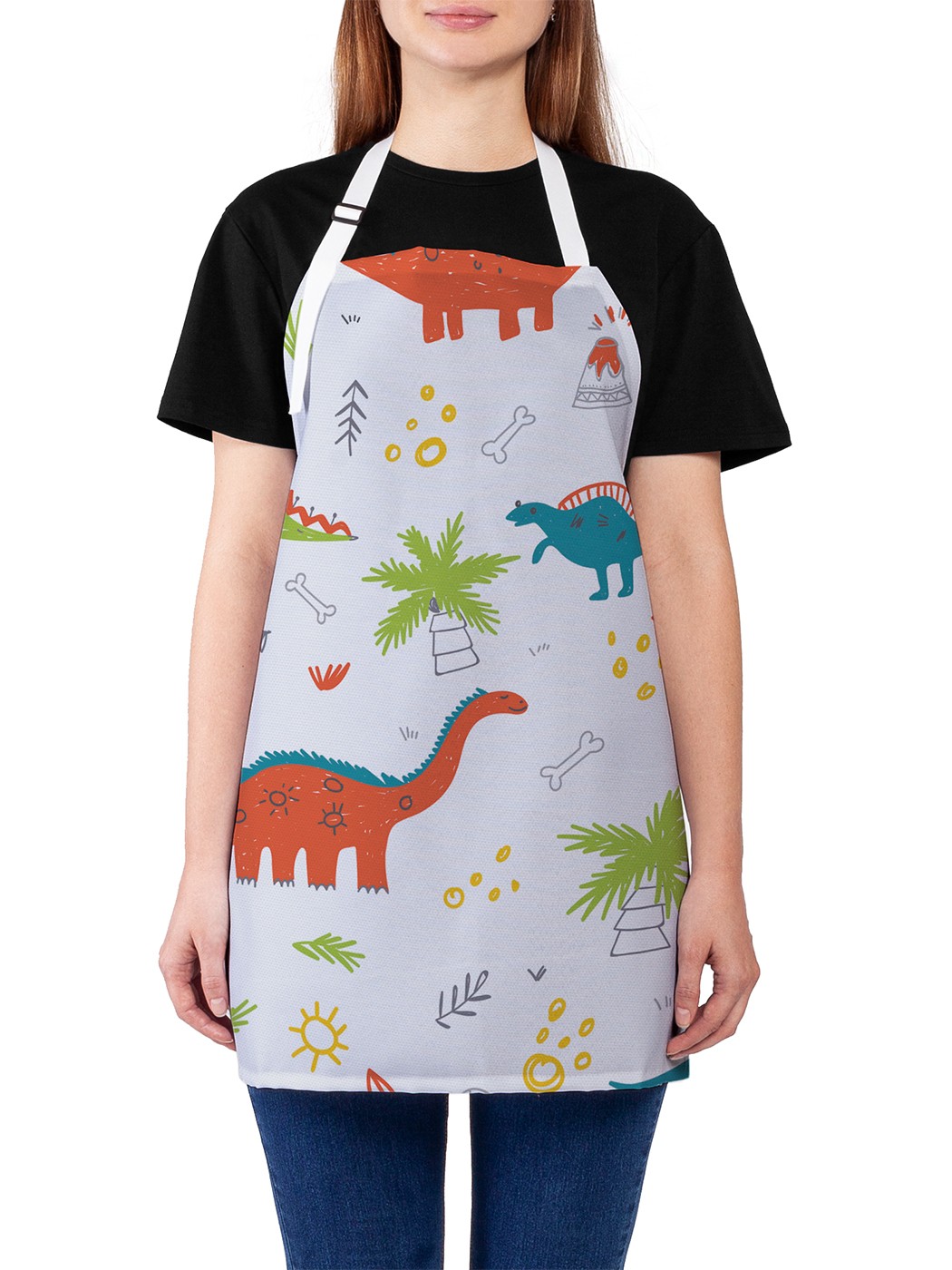 

Фартук женский JoyArty для готовки "Рисунок динозавров", универсальный размер, Белый