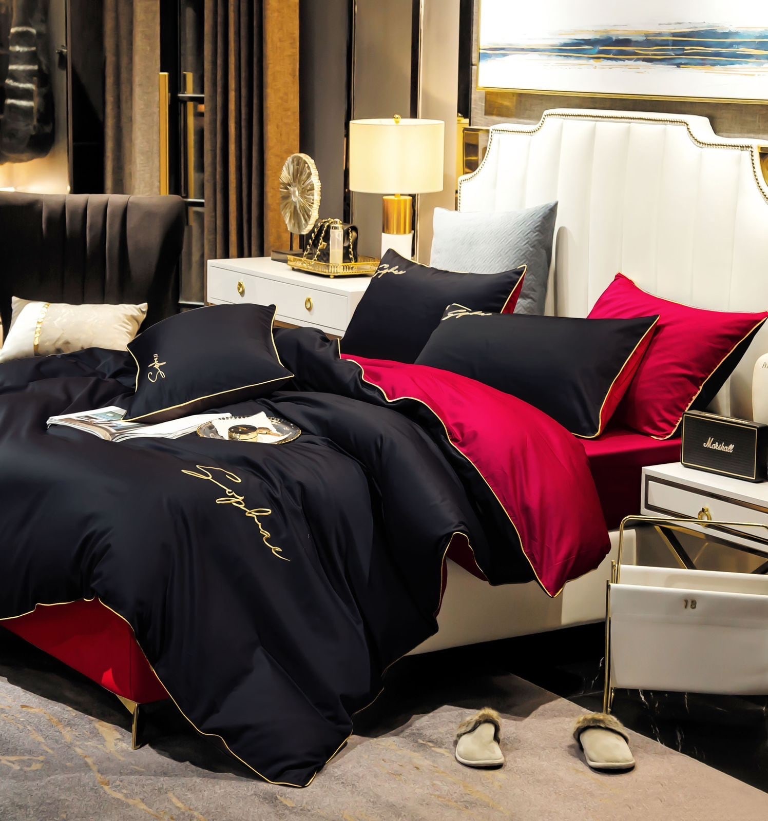 Комплект постельного белья Winni Simplicity Жатка на резинке Черно Красный – 2х спальный