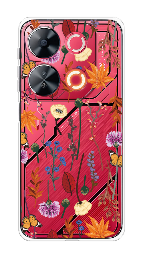 

Чехол на Itel P65 "Orange Purple flowers", Оранжевый;красный;розовый;желтый;прозрачный, 3202350-1