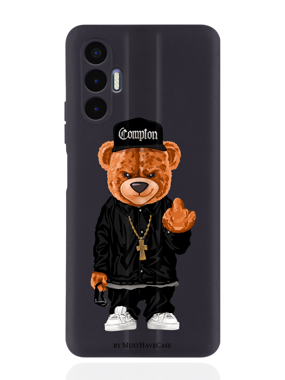 

Чехол MustHaveCase для Tecno Pova 3 Мишка Compton черный, Коричневый;черный;белый