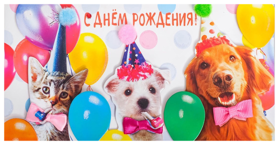 

Конверт для денег С Днем рождения! глиттер, собаки, шары