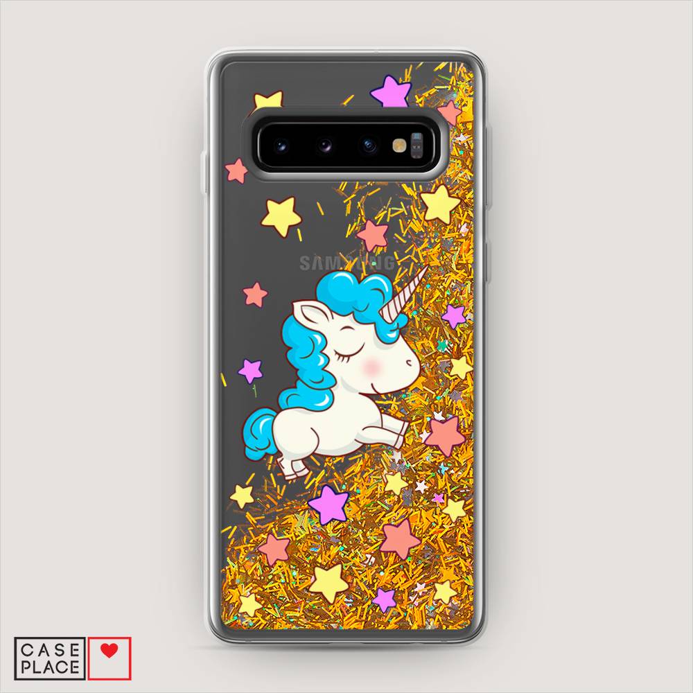 

Жидкий чехол с блестками "Звездный единорог" на Samsung Galaxy S10, 27090-1