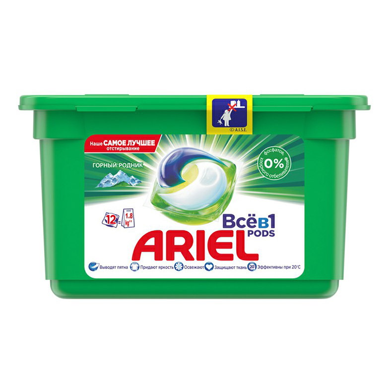 

Капсулы для стирки Ariel Pods Все в 1 Горный родник 12 шт.