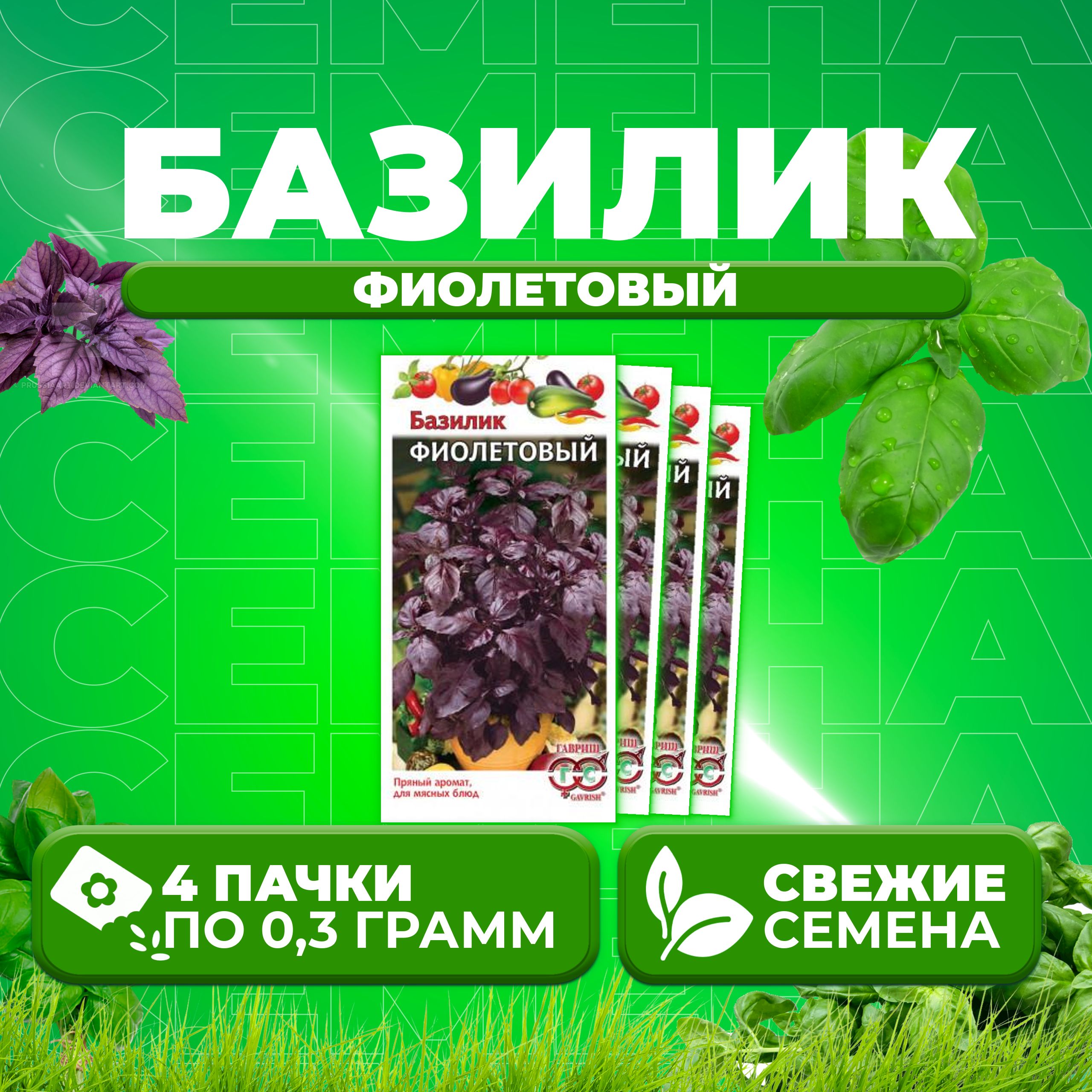 

Семена Базилик Фиолетовый, 0,3г, Гавриш, Овощная коллекция 4 уп,Гавриш