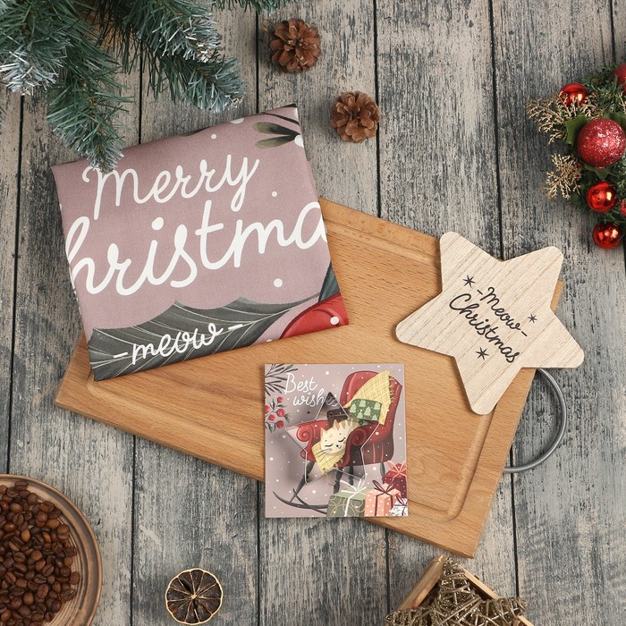 

Набор подарочный Этель Merry Christmas: кух. полотенце, подставка под горячее, формочка, Розовый, Merry Christmas