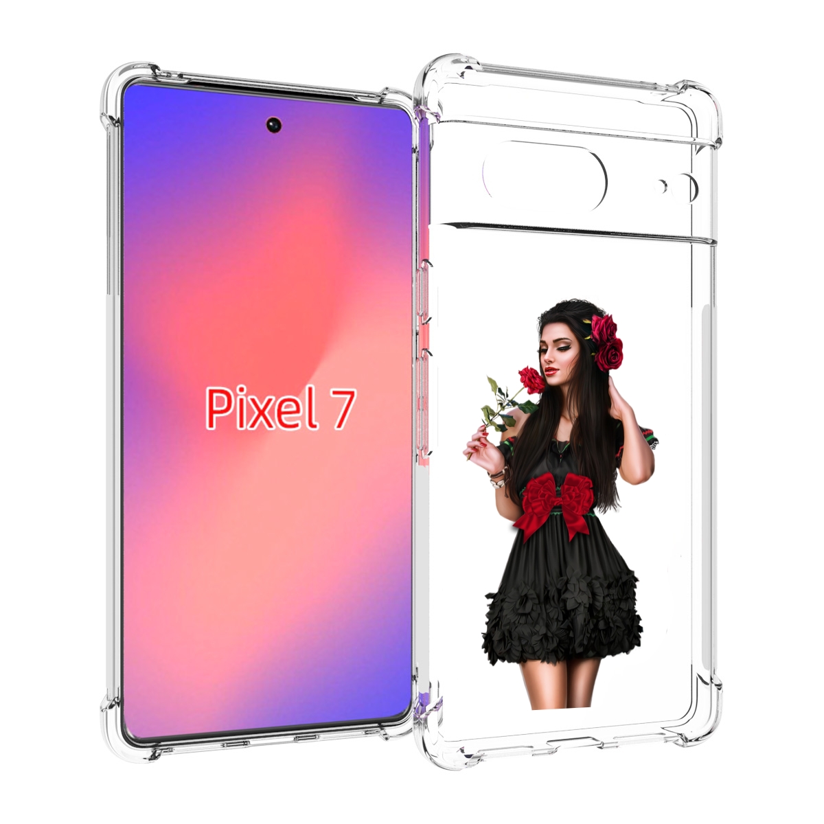

Чехол Mypads Девушка-В-Черном-Платье-С-Розой Женский Для Google Pixel 7, Прозрачный, Tocco