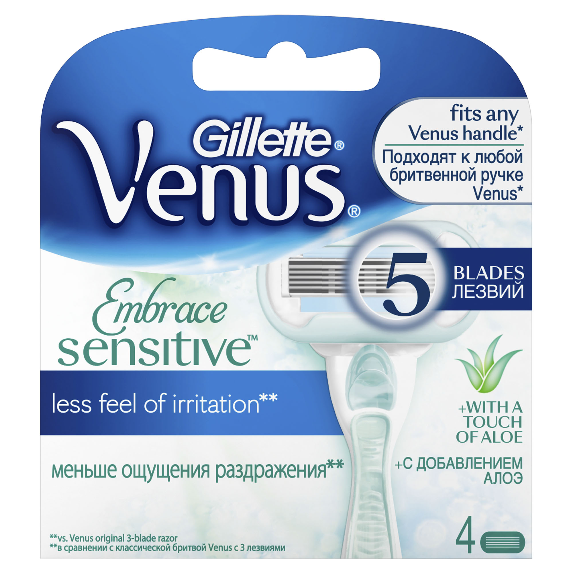 Купить Сменные кассеты для бритвы Gillette Venus Sensitive (для чувствительной кожи), 4 шт, embrace Sensitive, нержавеющая сталь, Польша